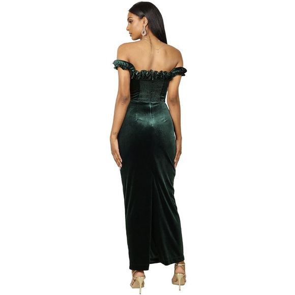 Petal & Pup Womens Celeste Off Shoulder Velvet Maxi Dress US 10 Emerald AUS 14 - Picture 3 of 8